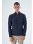 Erkek Lacivert Yarım Balıkçı Fermuarlı Saç Örgülü Yün Triko Örme Kazak TRIST-5339 1