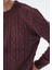 Erkek Bordo Bisiklet Yaka Saç Örgülü Yün Triko Örme Kazak TRIST-5324 5
