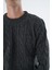 Erkek Antrasit Bisiklet Yaka Saç Örgülü Yün Triko Örme Kazak TRIST-5324 5