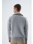 Erkek Gri Kamyon Yaka Jakarlı Üç Renkli Fermuarlı Yün Triko Örme Kazak TRIST-5340 4