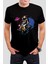 Bisikletli Astronot Baskılı Siyah Unisex T-Shirt C978 1
