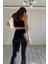 High Waist Flare Leg Full Length Stretch Black Jean 4