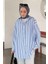 Kadın Oversize Gömlek Kalın Çizgi Deseniyle Şık Mavi Beyaz Tasarım 2