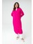 Uzun-Diz Altı Boydan Düğmeli Fuşya Hırka/tunik 10421 5