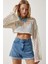 Delikli Mevsimlik Crop Triko Bluz Krem 2
