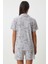 Desenli Viskon Şort Gömlek Pijama Takımı Gri 5