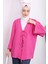 Pembe Ön Bağlamalı Keten Kimono 1