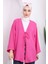 Pembe Ön Bağlamalı Keten Kimono 3