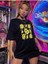 Emoji Baskılı Siyah Oversize T-Shirt Salaş Boyfirend 1