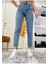 Akordion Yüksek Bel Likralı Mom Jeans Dar Paça Kot Pantolon 3