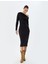 Midi Elbise Asimetrik Yaka Drapeli Slim Fit Uzun Kollu 1
