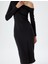 Midi Elbise Asimetrik Yaka Drapeli Slim Fit Uzun Kollu 5