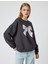 Oversize Sweatshirt Fiyonk Baskılı Bisiklet Yaka Şardonlu 3