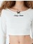 Crop Tişört Ispanyol Kollu Slogan Işlemeli Kayık Yaka Fiyonklu Slim Fit 5