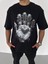 Bisiklet Yaka Baskılı Oversize T-Shirt - Siyah 2