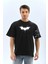Ön ve Kol Baskılı Oversize T-Shirt - Siyah 1