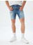Slim Fit Kot Şort Bermuda Cepli Yıpratma Detaylı Pamuklu 3