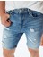 Slim Fit Kot Şort Bermuda Cepli Yıpratma Detaylı Pamuklu 5