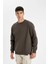 Kahverengi Oversize Geniş Kalıp Bisiklet Yaka Kalın Kumaş Basic Düz Sweatshirt T5139AZ24AU 3