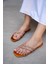 Ress Turuncu Çapraz Bağlı Taş Detaylı Kadın Düz Terlik 3