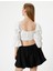 Crop Fırfırlı Bluz Kalp Yaka Uzun Geniş Kollu Slim Fit 1