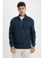 Lacivert Comfort Regular Fit Rahat Kalıp Dik Yaka Fermuarlı Kalın Basic Düz Sweatshirt X7405AZ24AU 3