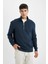 Lacivert Comfort Regular Fit Rahat Kalıp Dik Yaka Fermuarlı Kalın Basic Düz Sweatshirt X7405AZ24AU 4