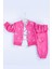 3-6-9-12-18 Ay Kız Bebek Takımı Kalp Desenli Hırkalı Pamuklu 3'Lü Pembe 1