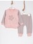 3-6-9 Ay Kız Bebek Takımı Kelebekli Çiçek Nakışlı Pamuklu 2'Li Somon 1