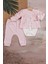 3-6-9 Ay Kız Bebek Takım Love Tavşan Desenli Kol Detaylı 3'Lü Hırkalı Açık Pembe 1