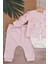 3-6-9 Ay Kız Bebek Takım Love Tavşan Desenli Kol Detaylı 3'Lü Hırkalı Açık Pembe 3