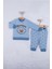 3-6-9-12-18 Ay Erkek Bebek Takım Persona Bear Nakışlı % 100 Pamuk 2'Li Mavi 2