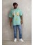 Baskılı Oversize T-Shirt - Mint Yeşili 5