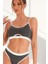 Kadın Gri Antrasit Kaşkorse ve Beyaz Lastikli Cut-Out Tanga Külotlu Takım 3