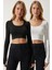 U Yaka Fitilli 2'li Paket Crop Triko Bluz Siyah Beyaz 1