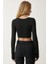 U Yaka Fitilli 2'li Paket Crop Triko Bluz Siyah Beyaz 4