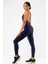 Kadın Indigo Renk Sırt Dekolteli Çapraz Bant Yoga Pilates Tayt Spor Tulum 2
