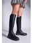Kadın Günlük Çizme Lastikli Streç Dizaltı Enpar Siyah 6