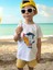 Beyaz Pamuklu Penye Kumaş Mavi Köpekbalığı Baskılı Kız Erkek Çocuğu Kısa Kollu T-Shirt 5
