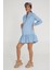 Hamile Fırfırlı Uzun Kollu Açık Mavi Elbise 1068 4