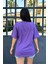 Mor Renk Freedom Baskı Unisex Oversize T-Shirt 3
