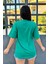 Yeşil Renk Freedom Baskı Unisex Oversize T-Shirt 3