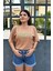 Latte Renk Ocean City Baskı Unisex Oversize T-Shirt 1