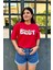 Kırmızı Renk Best Baskı Ayıcık Desenli Unisex Oversize T-Shirt 1