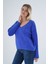 Kadın Saks Oversize V Yaka Nopen Selanik Örgü Yünlü Özel Iplik Triko Örme Kazak TRIST-6160 4