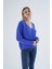 Kadın Saks Oversize V Yaka Nopen Selanik Örgü Yünlü Özel Iplik Triko Örme Kazak TRIST-6160 5