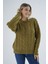 Kadın Olive Oversize Bisiklet Yaka Saç Örgülü Yünlü Özel Iplik Triko Örme Kazak TRIST-6167 2
