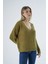 Kadın Olive Oversize V Yaka Nopen Selanik Örgü Yünlü Özel Iplik Triko Örme Kazak TRIST-6160 3