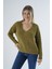 Kadın Olive Oversize V Yaka Nopen Selanik Örgü Yünlü Özel Iplik Triko Örme Kazak TRIST-6160 5
