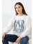 Baskılı Oversize Sweatshirt 21648 Ekru 3